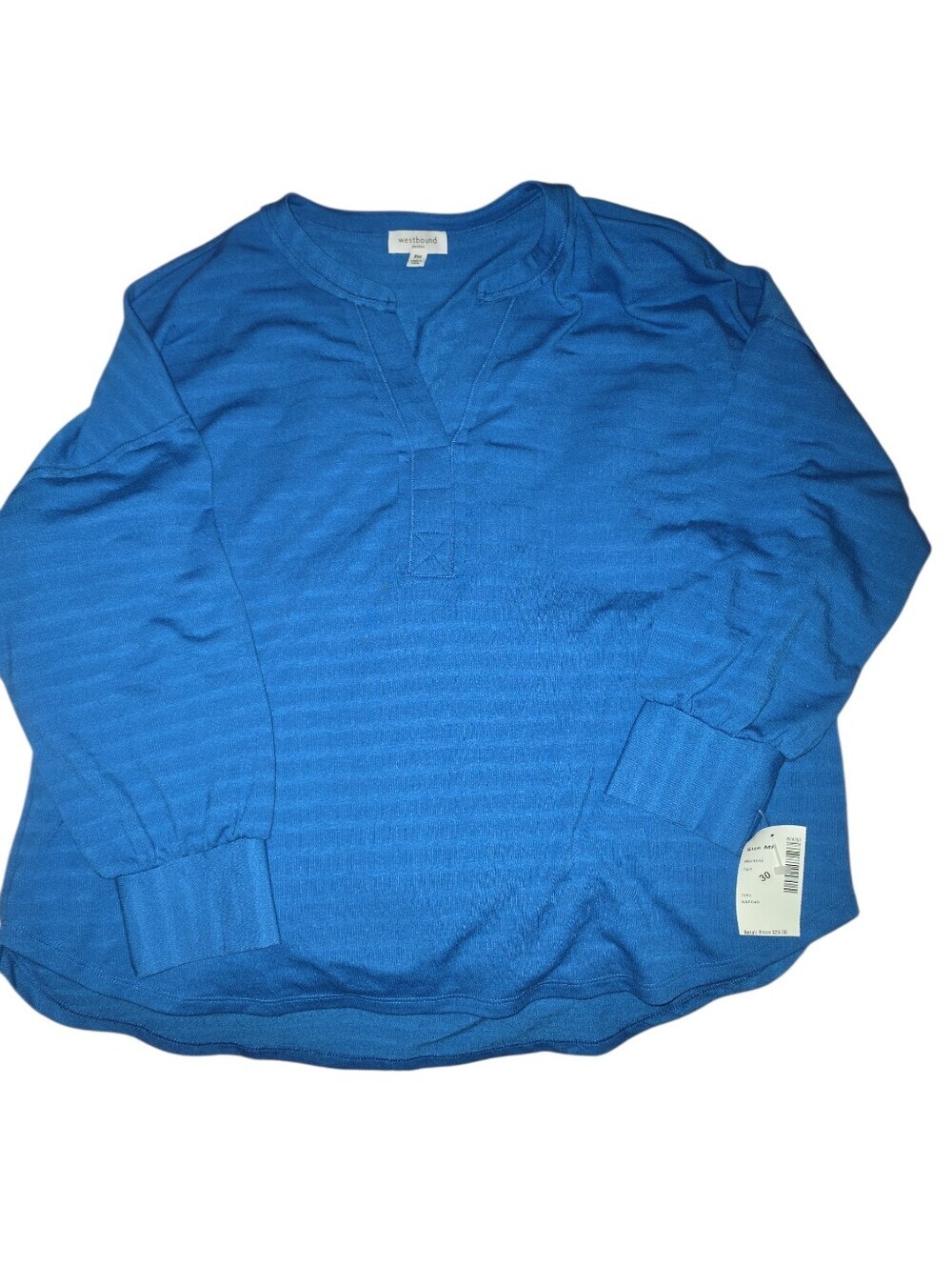 Westbound women's long-sleeve blue textured knit top. NWT Size PM